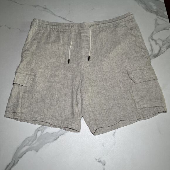 KENNETH COLE Mens Linen Cargo Shorts Beige Soft Material Pull On Size Large EUC - Picture 1 of 10
